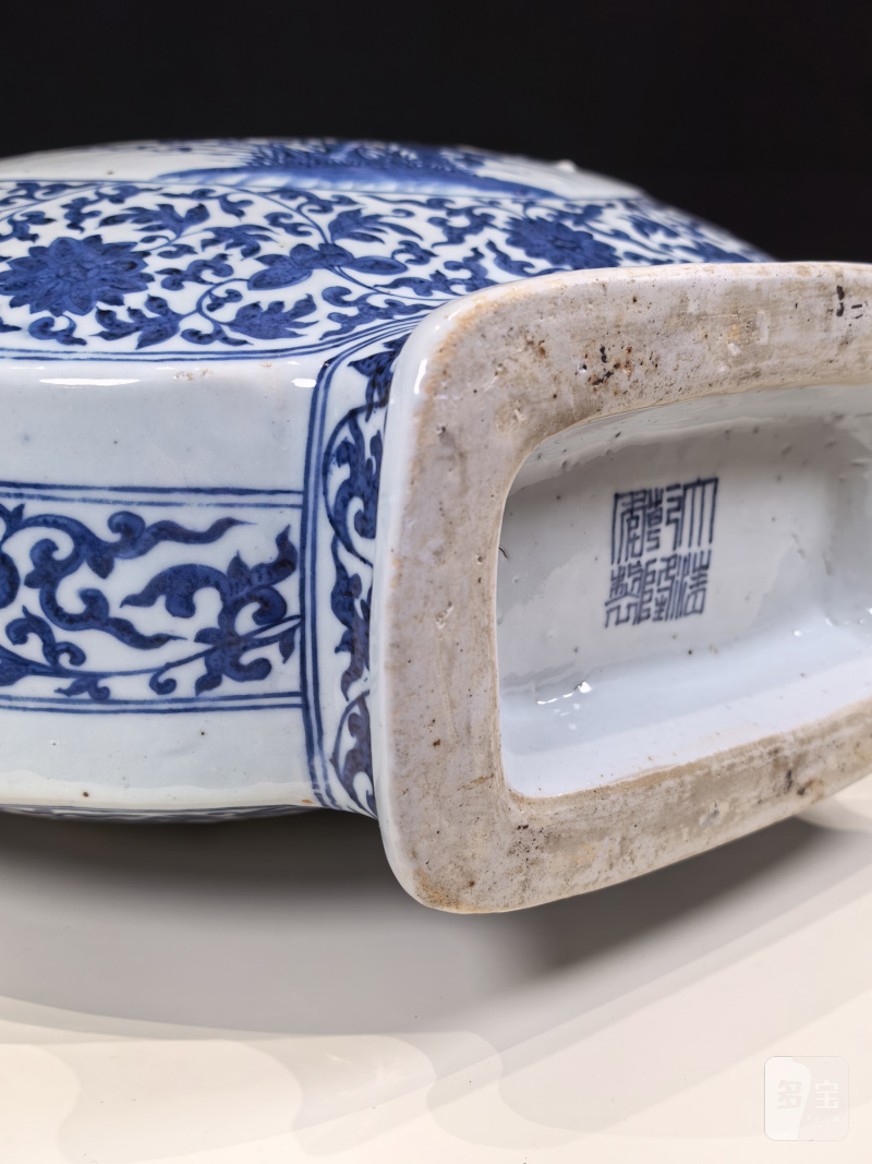 清乾隆 青花缠枝莲开光花鸟纹双耳抱月瓶 - 图14